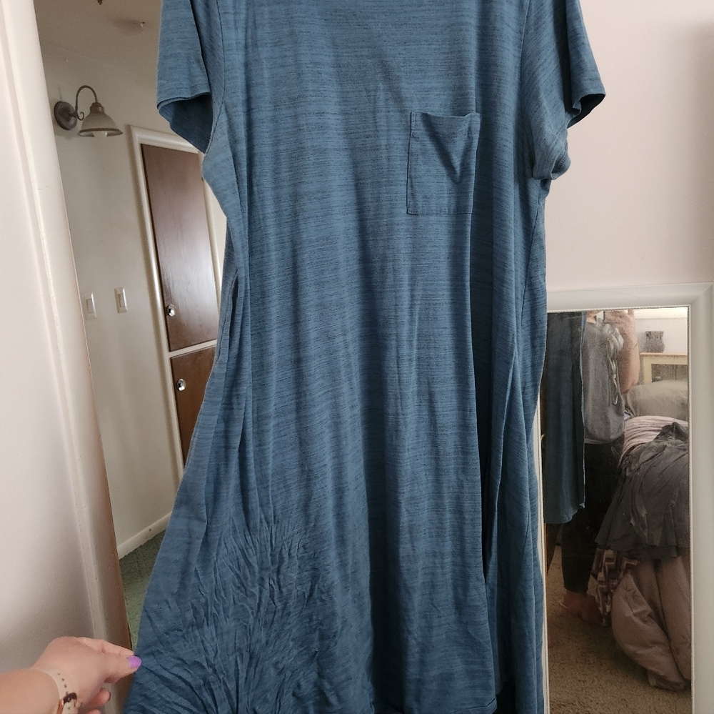 LuLaRoe Blue heathered swing high low dress with pocket 3XL